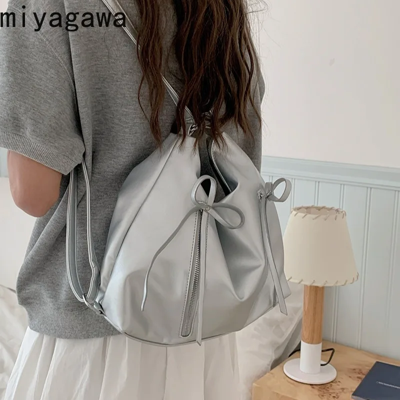 

Miyagawa Bow Backpack for Women's 2024 New Fashion Korean Tote Bag Casual Large Capacity Two Shoulders Backpacks