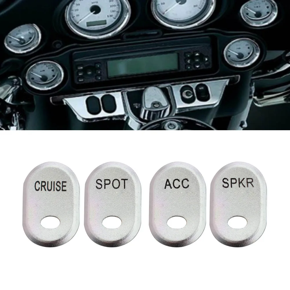 4 Pcs Button Switch Cover Spot/ Acc/Spkr/Cruise Switch Cover Fits For Harley Davidson Touring 1996-2013 Aluminium Alloy Silver
