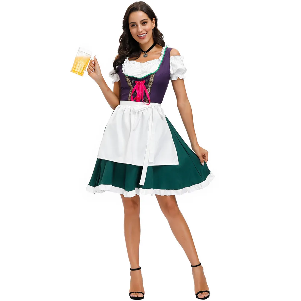 White Top And Apron Dirndl Oktoberfest Costume Traditional Festival Parade Tavern Waitress Outfit Maid Cosplay Party Fancy Dress