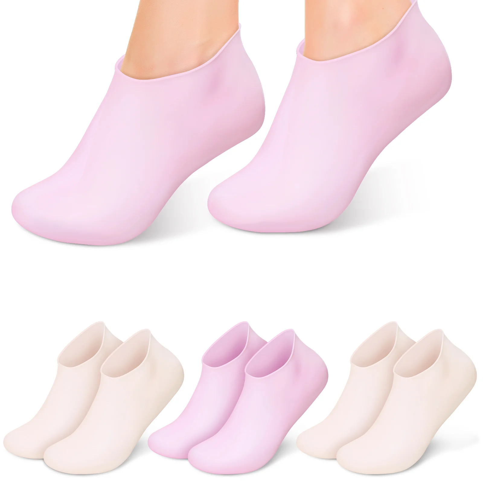 

4 Pairs Exfoliating Silicone Socks Women's Moisturizing for Silica Gel Sleep