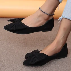 New Style Pointed Toe Shallow Mouth Breathable Bow Decoration Fashionable and Elegant Casual Flat Shoes for Women Zapatos Mujer