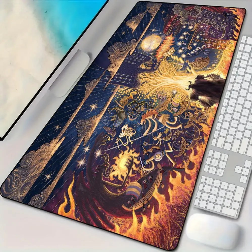 Alfombrilla de ratón con tema de desplazamiento de fantasía, alfombrilla de escritorio con bordes cosidos, base de goma antideslizante, accesorios para pc, alfombrilla para juegos, alfombrilla maus