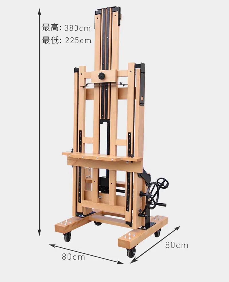 Multi-Purpose Heavy Duty Extra Large Wooden Beech Adjustable Studio Double Rocker Easel with Casters for Painting Outdoor