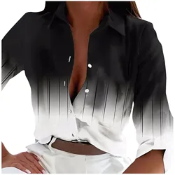 Women Regular Gradient Shirt Blouses Long Sleeve Tops Dressy Casual Ladies Daily Basic Shirts High Quality Blusas Holiday Work