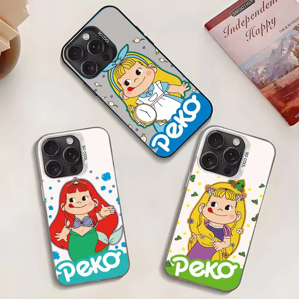 Funda de teléfono Fujiya Milky Peko para iPhone 16 15 14 13 12 17 Pro Max botón de Metal independiente galvanoplastia móvil