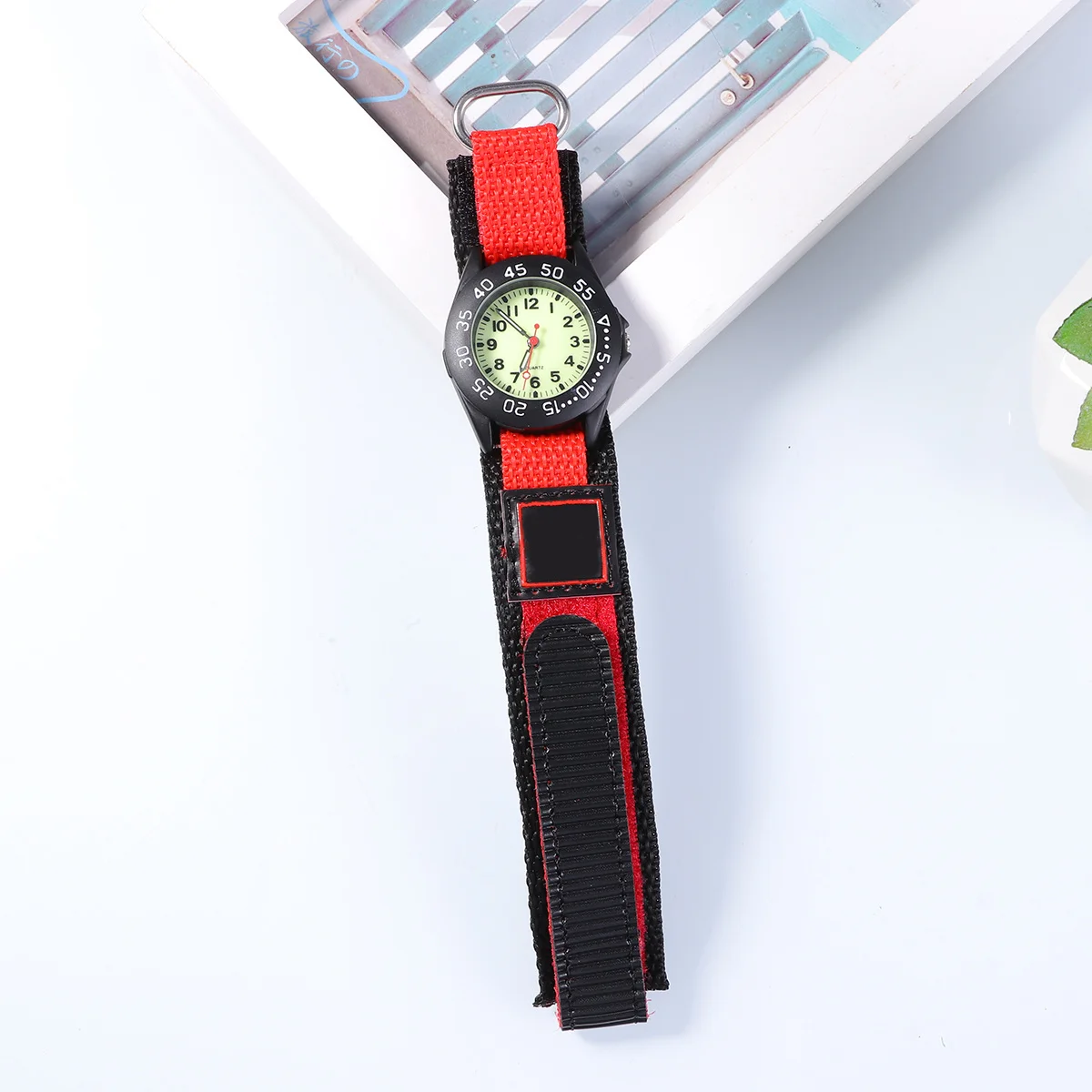Watch Red Nylon Band Waterproof Quartz Time Date Display Cute Unisex Wristwatch For Birthday Party Favors