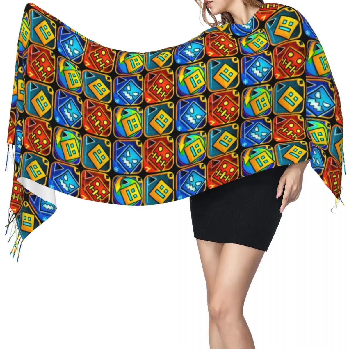 لعبة فيديو الهندسة داش وشاح شرابة الأوشحة للنساء شالات دافئة ناعمة ويلتف طويل الخريف الشتاء شال التفاف #1