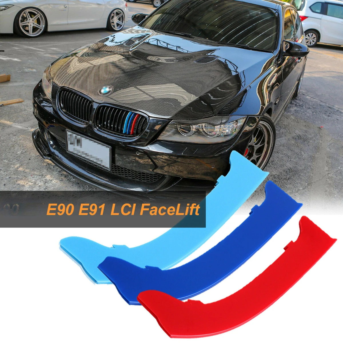 

///M Front Kidney Grille Grill Cover Strips Clip Trim Insert For BMW 3 Series E90 E91 LCI 2009 2010 2011 2012 Car Accessories