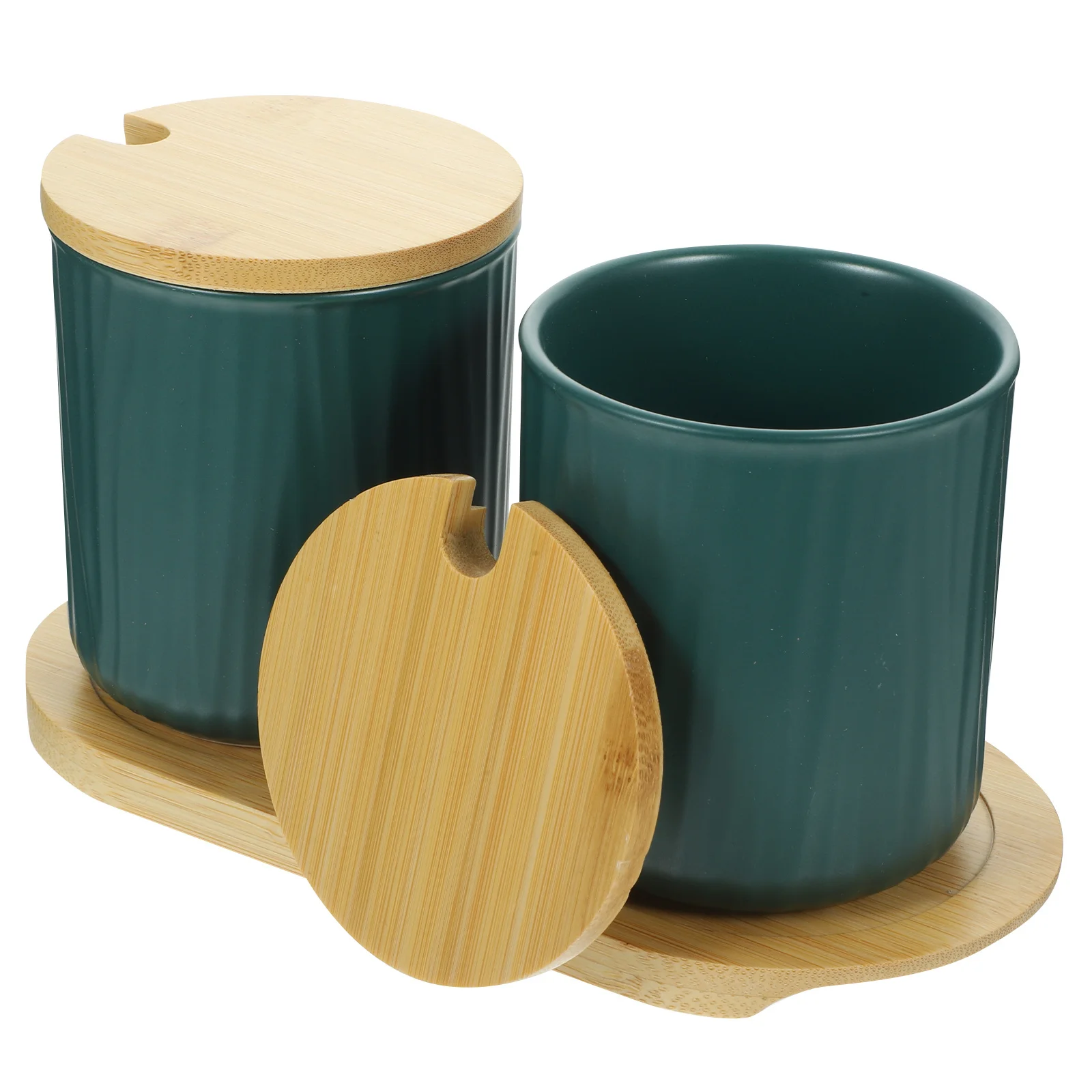 

1Set Ceramic Seasoning Jars Bamboo Tray Sealed Condiment Holders Easy Clean Home Kitchen Picnic Table Organizer