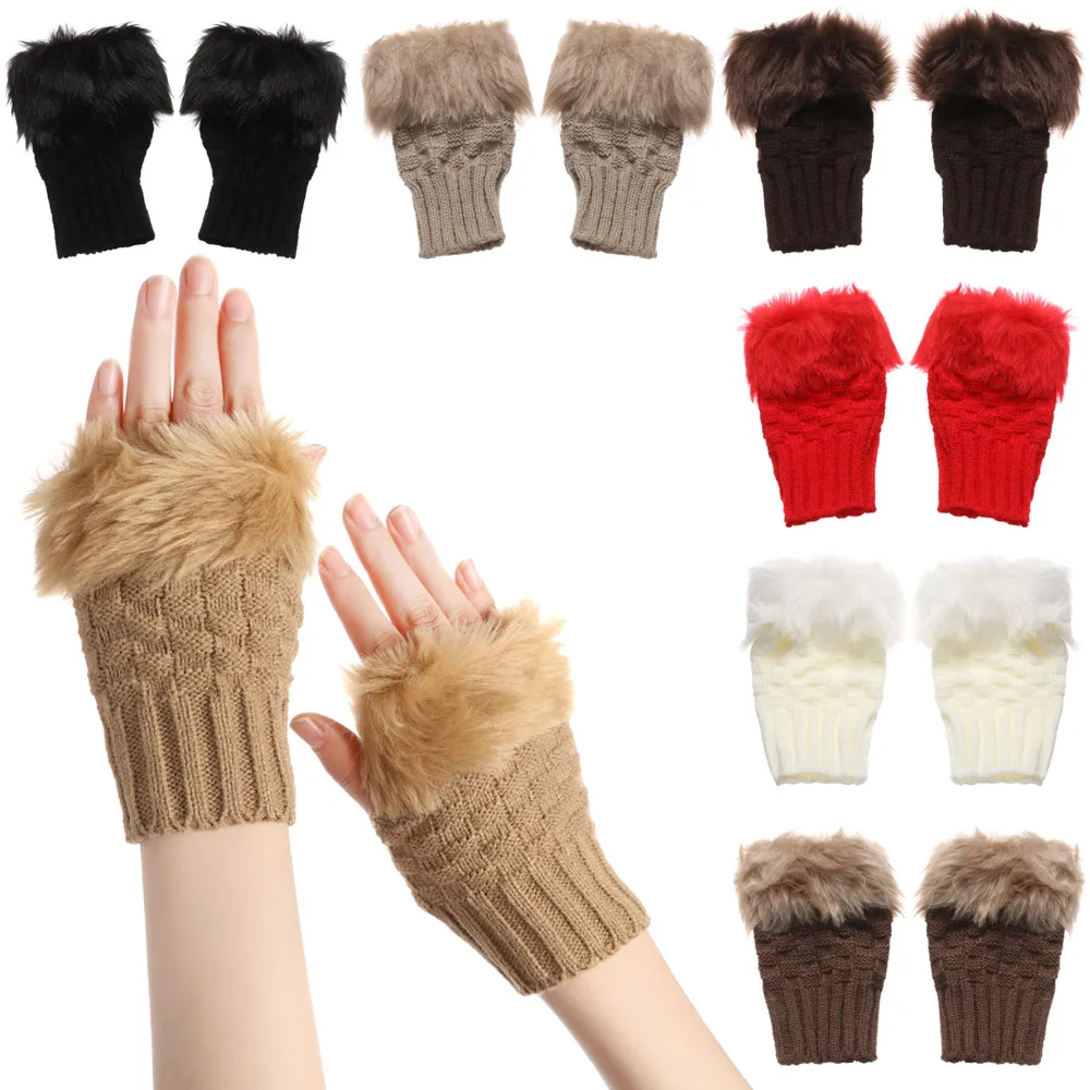 

Winter Women Girls Faux Rabbit Hair Fingerless Thicken Warm Gloves Soft Stretch Mittens Outdoor Sports Half Finger Gloves Good