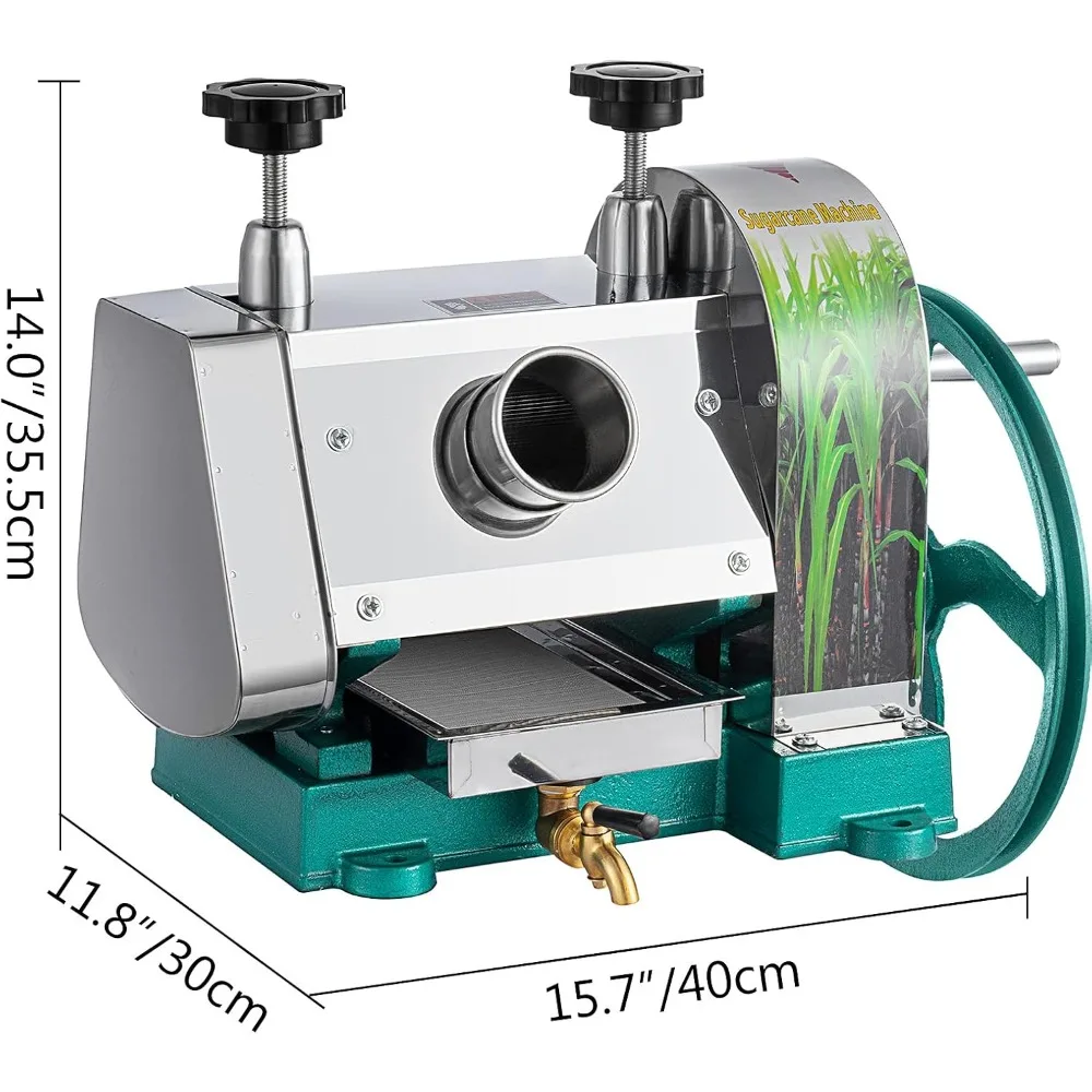 Manual Sugar Cane Juicer, Commercial Sugar Cane Press Stainless Steel 3 Rollers 2.5" Inlet 110Lbs Output Capacity per Hour