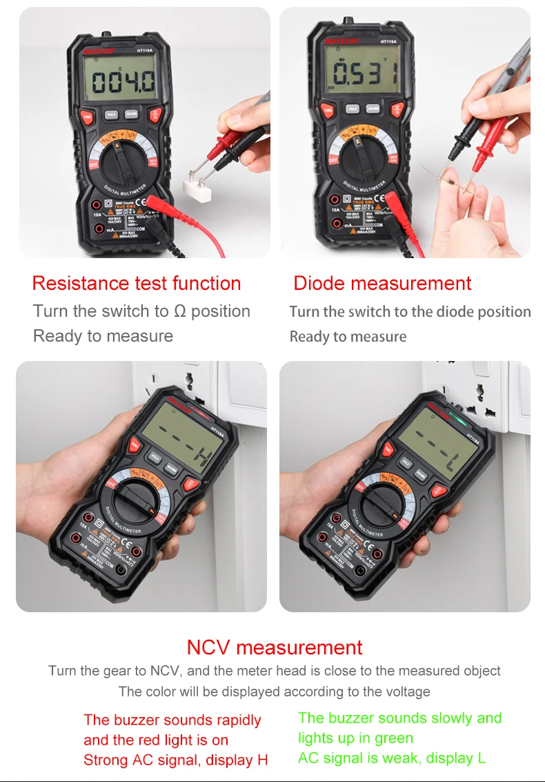 Dropshipping MAYILON Ht118d Multimeter 6000 Counts Multimetro Diode Test Digital Meter Capacitance Meter Digital Multimeter