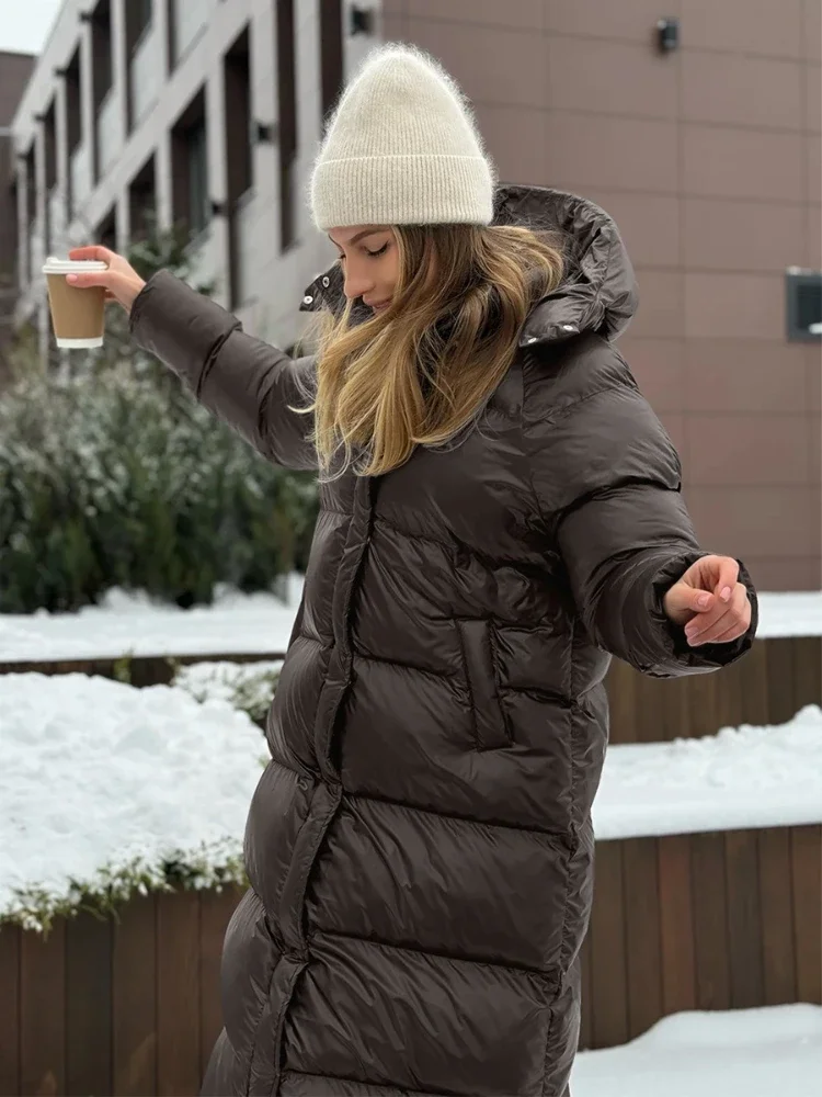 Długi zimowy płaszcz parka z kapturem dla kobiet, casualowy, luźny, ciepły, z długimi rękawami, z kieszeniami na zamek, nowy płaszcz damski parka.