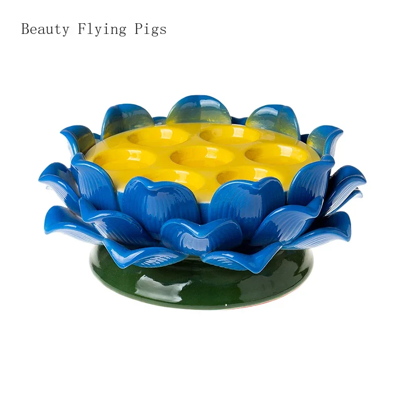 

1PCS Seven Star Ceramic Lotus Lamp Holder Feng Shui Decoration Household Butter Lamp Holder Candlestick