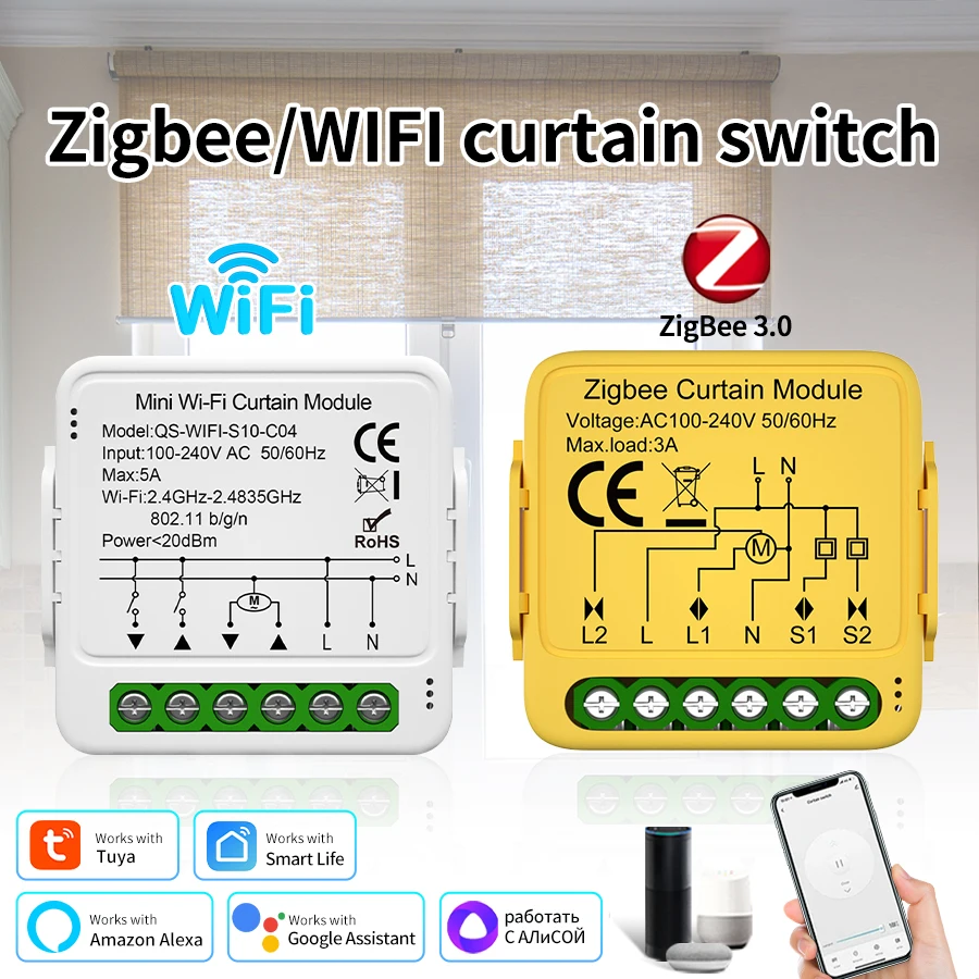 Tuya Smart WiFi / ZigBee Curtain Switch Module Connect Roller Shutters Blinds Motor Work With Smart Life APP Alexa Google Home