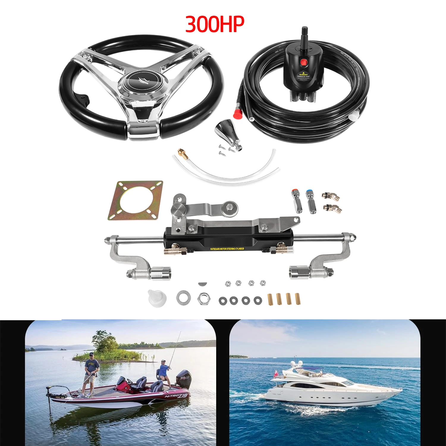 

With Steering Wheel, Helm Pump, Hoses - 300HP Outboard Hydraulic Steering System for Boats For Yamaha/Honda/Suzuki/Mercury