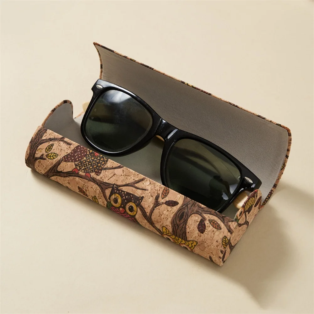 Caja de gafas Retro, estuche portátil de corcho para gafas, soporte para gafas con diseño de flores, estuche para gafas de sol de Pu impreso para viajes, hombres y mujeres