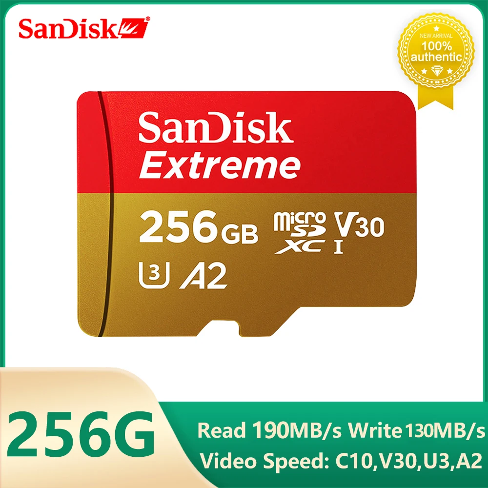 بطاقة ذاكرة SanDisk V30 4K Extreme Micro SD 128GB 64GB 256GB 512GB 1T SDXC A2 U3 Max 190MB/s Flash TF للكاميرا DJI