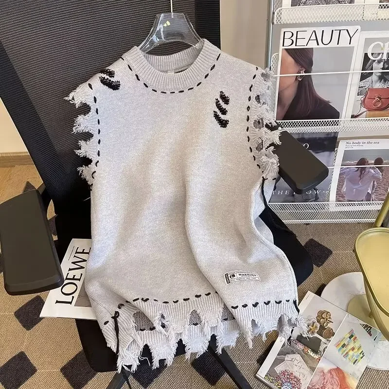 

Japanese Style Trendy Minimalist Lazy Style Mens Spring Autumn New Literary Design Sleeveless Sweater Vest Knitwear