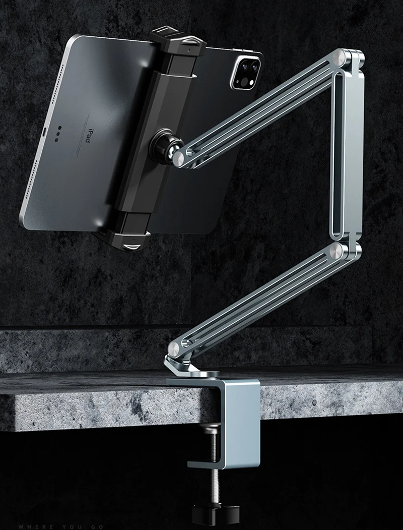 Screw fastening Side-clip 360° Rotation Adjustable height Phone Tablet Desktop Stand Holder for 4-12.9 inch Mobile Phone Tablet