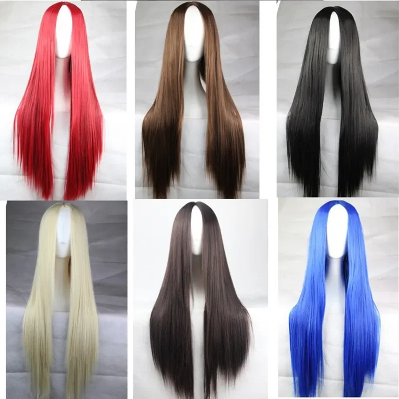 Fei-Show Costume Wig Synthetic Heat Resistant Fiber Long Straight White Hair Halloween Carnival Cos-play Events Women Hairpiece