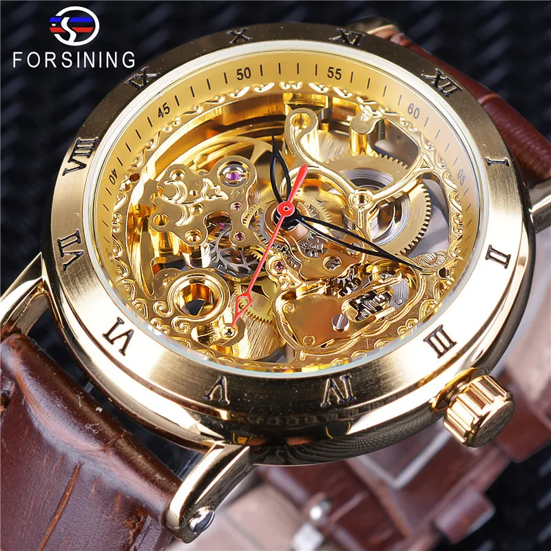 

European and American Style Small Gold Watch, High-End Business Elegant Men's Watch, Fully Automatic Mechanical Watch, Hollow Design, Fashionable, Casual, Simple, Stylish and Handsome Watch for Men, the Best Gift for Boyfriend or Husband