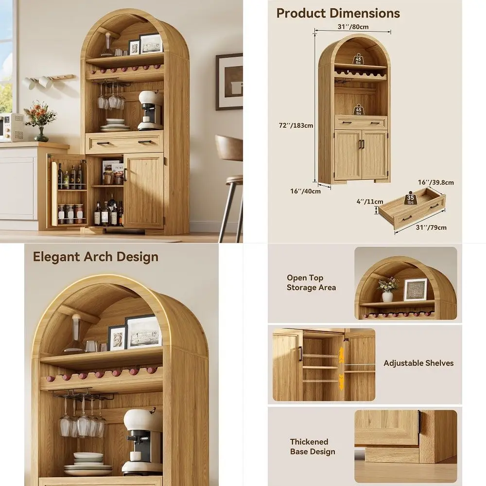 

Bar Cabinet with Fridge SpaceampFluted Door, Mini Fridge Cabinet with Wine Storage, Modern Sideboard Buffet Cabinet for Dining
