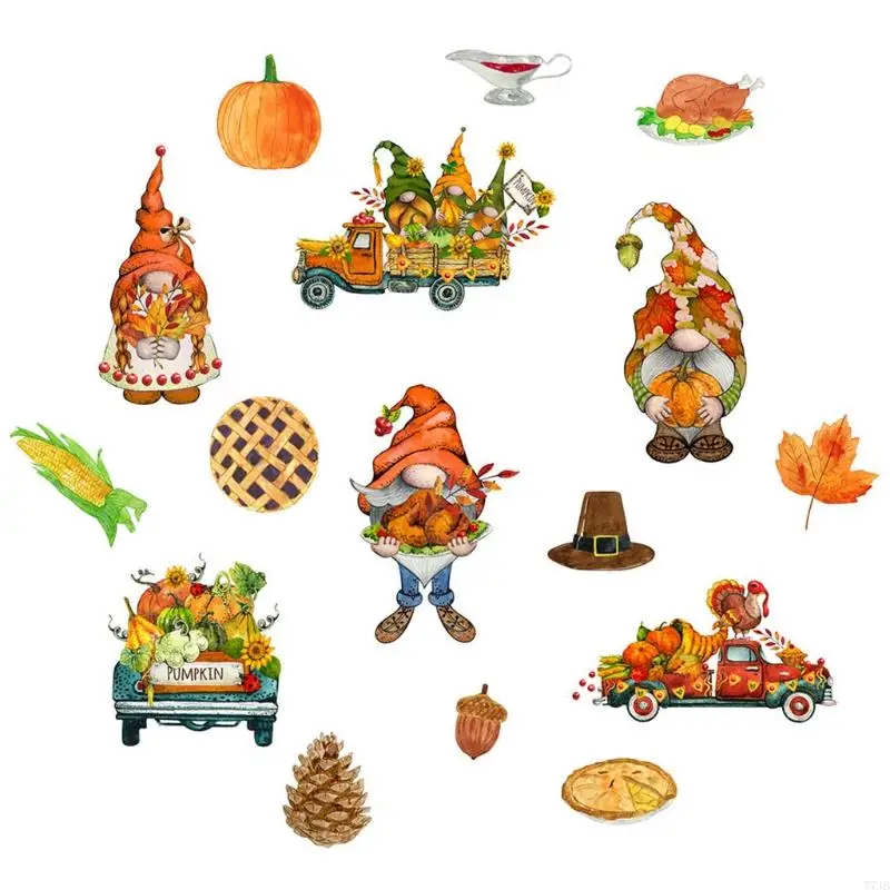 

77JB Thanksgiving Stickers Fall Harvest Turkey Gnome Refrigerator Magnets