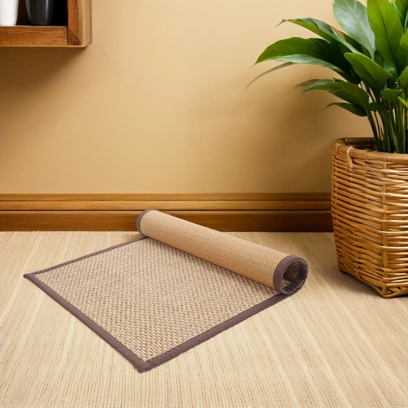 Bamboo Tatami Floor Sitting Mat Cooling Cushion Meditation Yoga Woven Mat Home Bedroom Balcony 60x40cm Bamboo Area Rug