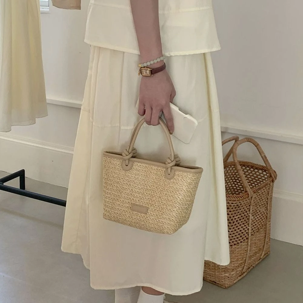 Trendy Summer Weave Straw Bag Leisure Vacation Beach Straw Bag Crossbody Bohemian Women's Bucket Bag Handbag