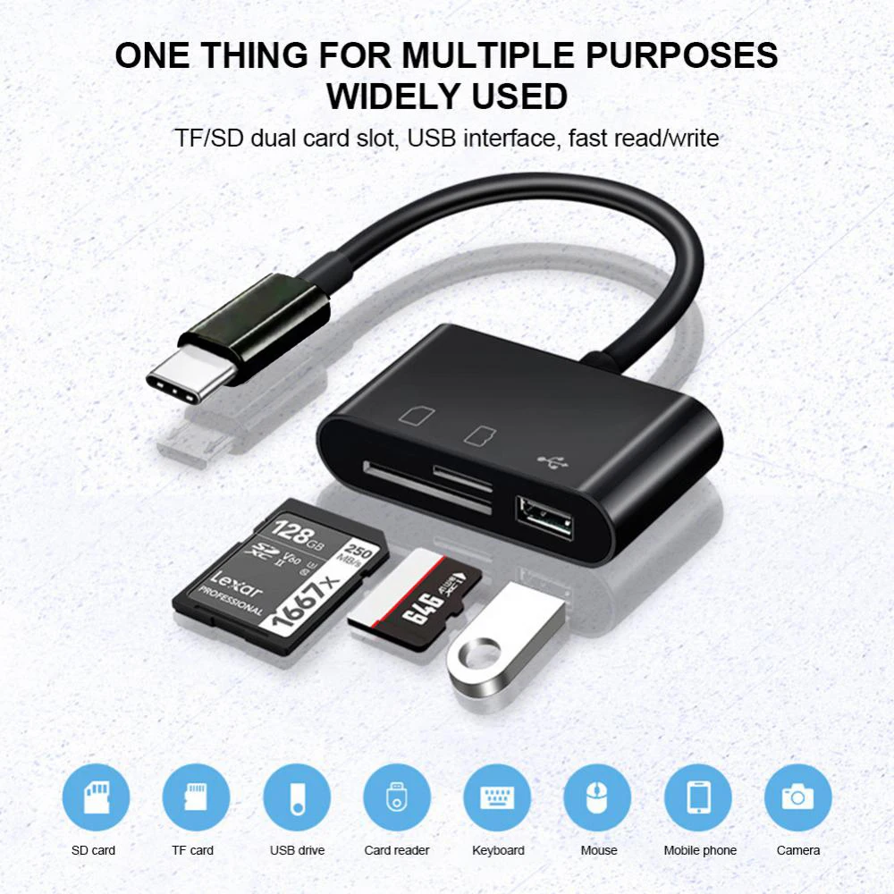 3 In 1 TF SD Memory Card Reader Type-C OTG Adapter Data Transmission For Macbook Huawei Samsung Xiaomi Type C Card Reader