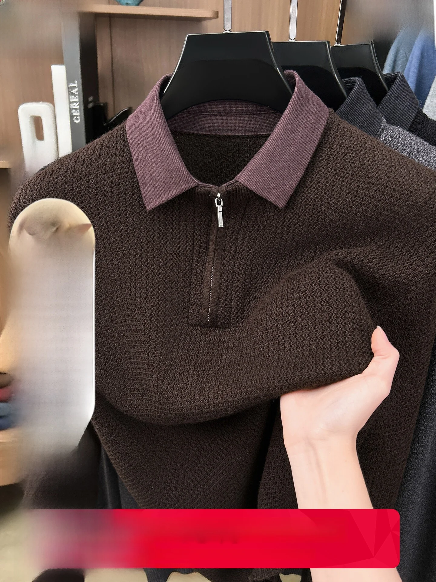 Men's Wool Cotton Zipper Thickened Warm Collar Sweater Casual Style Winter Fashion Soft Knitted Sweater Business Casual Style