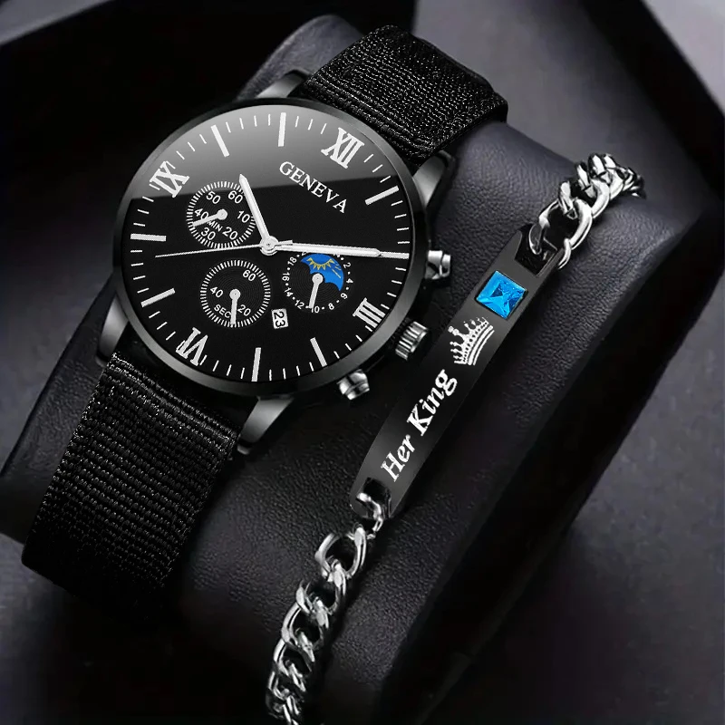 2pcs Men's Watch Set, Light Luxury Grand, Recommended Gift For Eid Al-Fitr, Easter, New Year, Anniversary Celebration