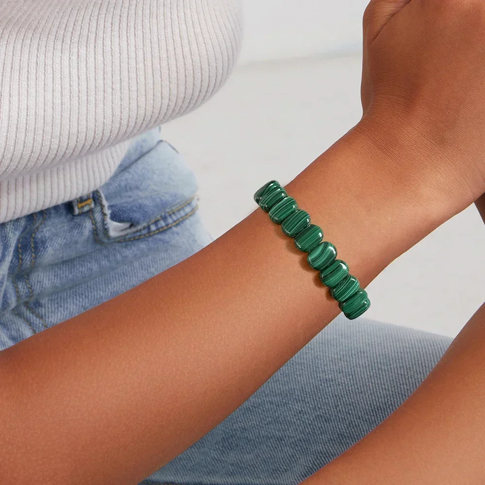Echte Natürliche Malachit Perlen Armbänder Für Frauen Männer Edelstein Quadratischen Stein 5A Hohe Qualität Grün Malachit Elastische Armband – Detail 6