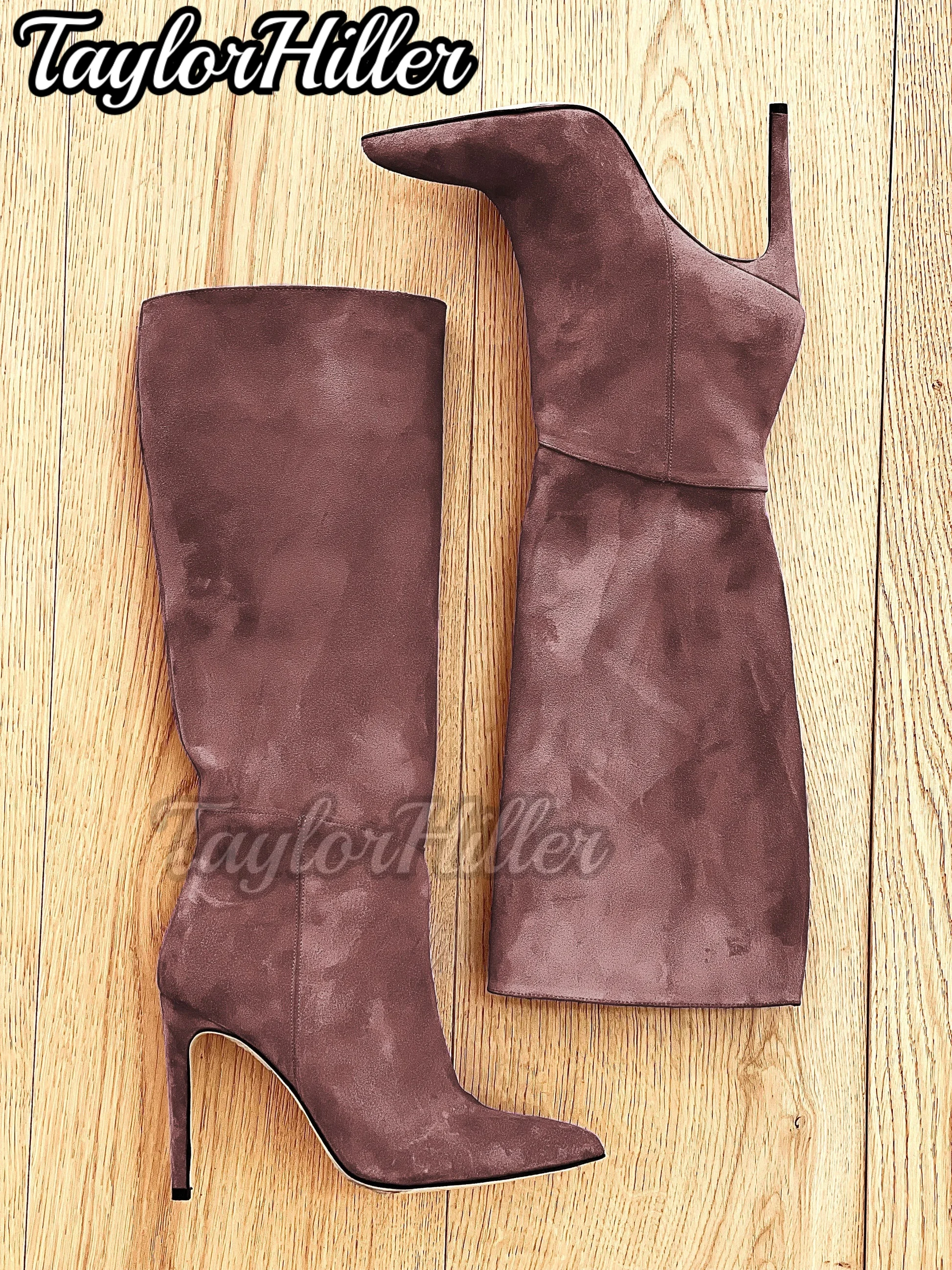 Botas De gamuza puntiagudas Botas Mujer Zapatos De diseñador De lujo Otoño Invierno 2025 Zapatos De Mujer Stiletto botines hasta la rodilla
