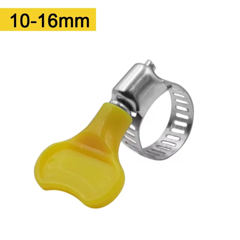 Adjustable Yellow Plastic Handle Hand Twist Hose Clamps Worm Driving  201 Stainless steel Pipe Clips For Tube
