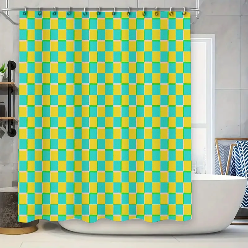 

Shower Curtain Abstract Geometric Teal Blue Modern Waterproof Bathroom Decor Farmhouse Style Fabric Liner Set