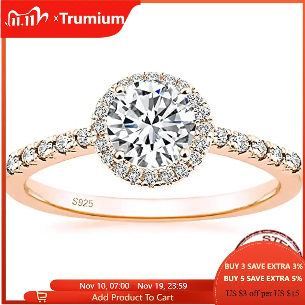 

Trumium 1.25CT 925 Sterling Silver Ring Round 5a CZ Engagement Rings for Women Wedding Bands Fine Jewelry