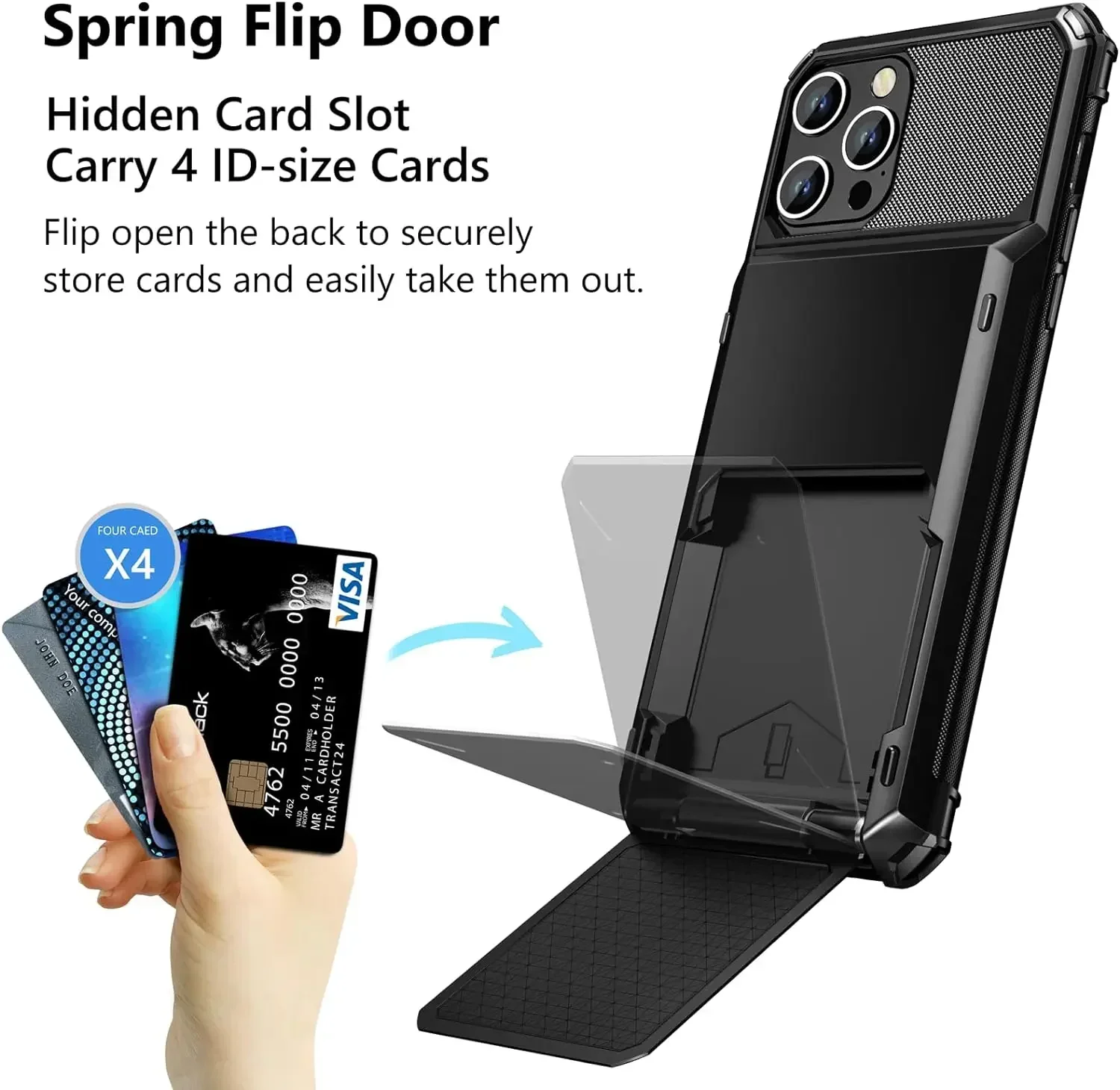 Card Holder Case For iPhone 16 Pro Max 16 15 Pro Max 14 13 12 11  Heavy Duty Wallet Hidden Flip Slot Protective Hard Back Covers