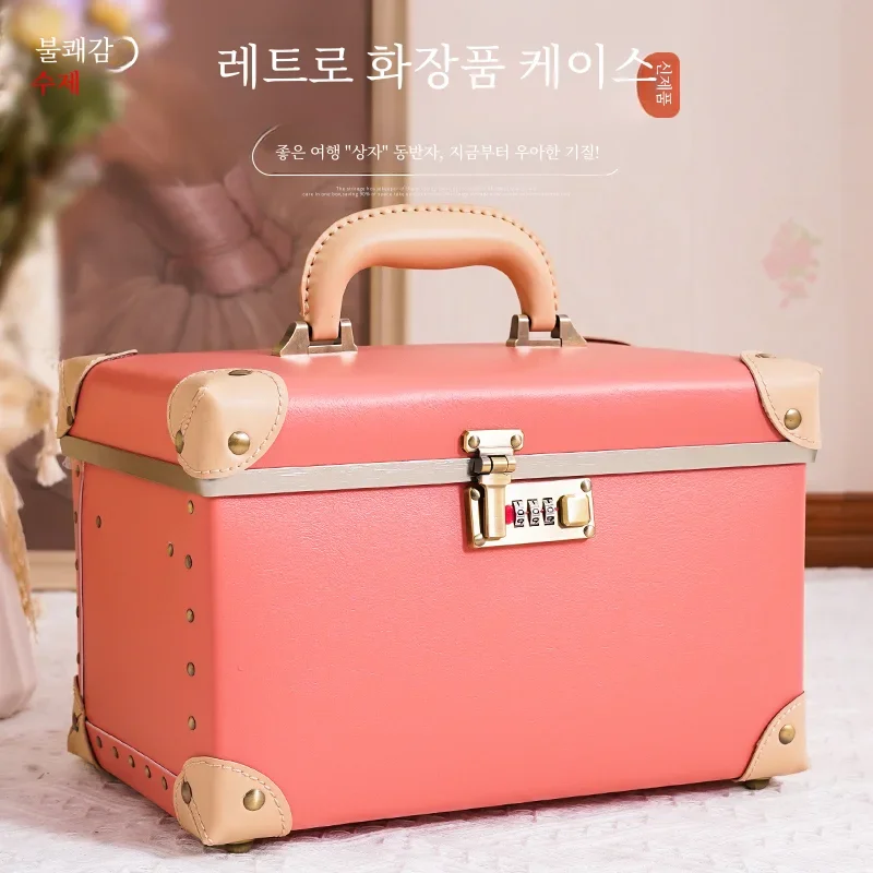 Makeup Suitcase Password Lock Retro Cosmetic Case Multi-Functional Tattoo Embroidery Carry on Bag Travel Cosmetic Organizer