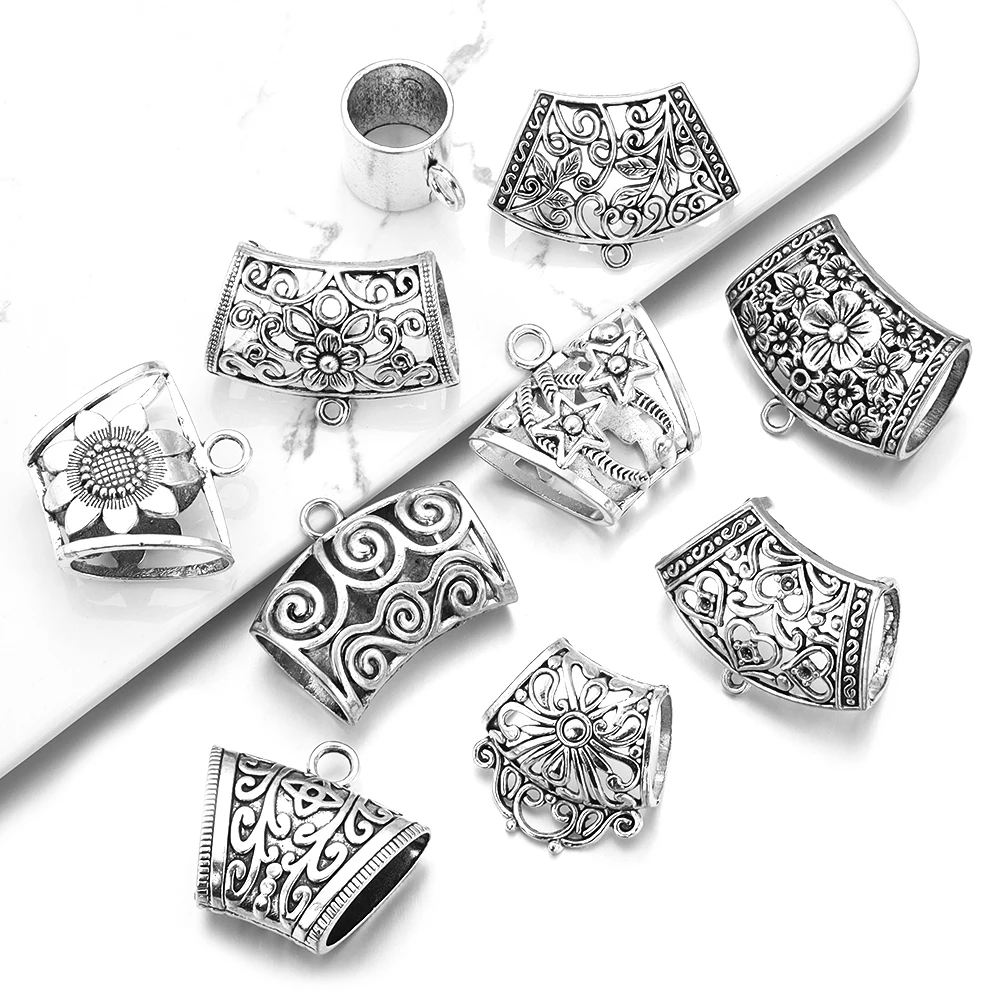 5pcs/lot Hollow Pendants Antique Silver Color Metal Pendants Charm For Jewelry Making DIY Charm Bracelets Clothing Accessories