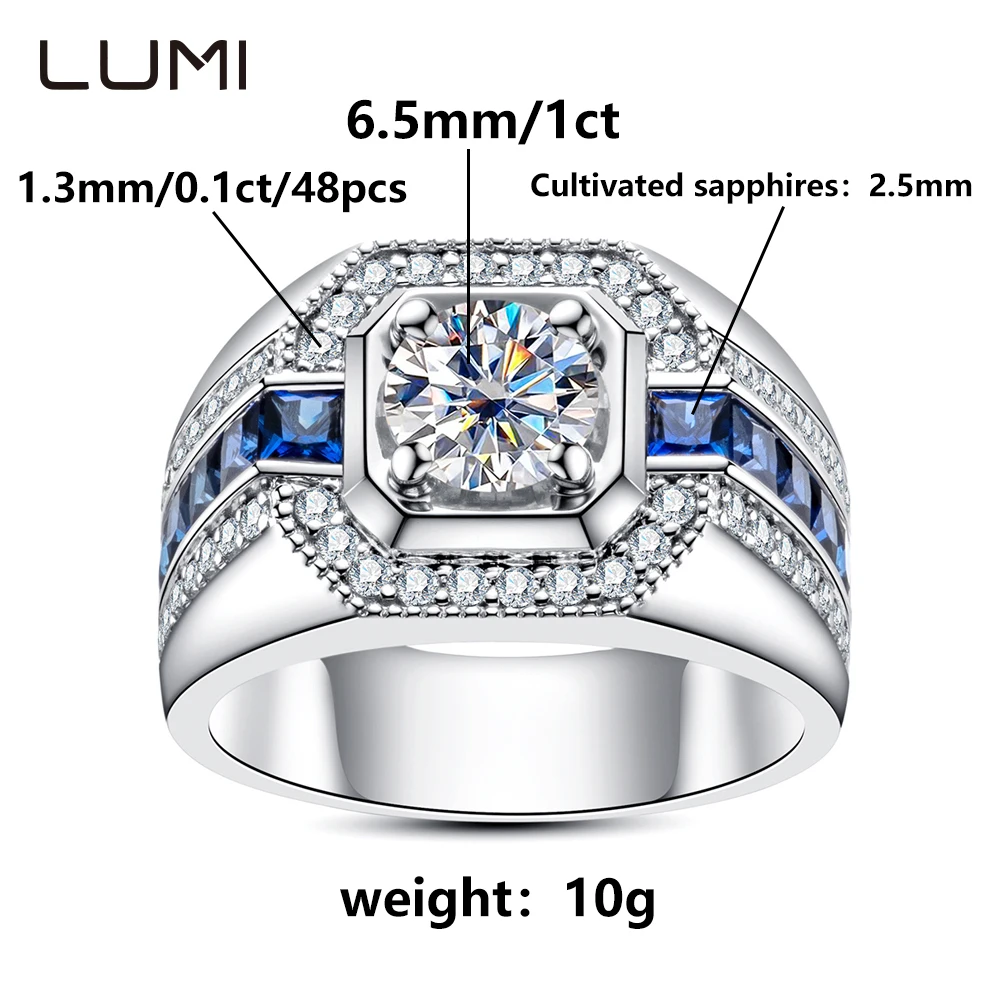 

Total 5.8ct Original Moissanite & 2.5mm Lab Sapphire Men S925 Silver Ring for Daily Wear Anniversary Birthday Jewelry Present