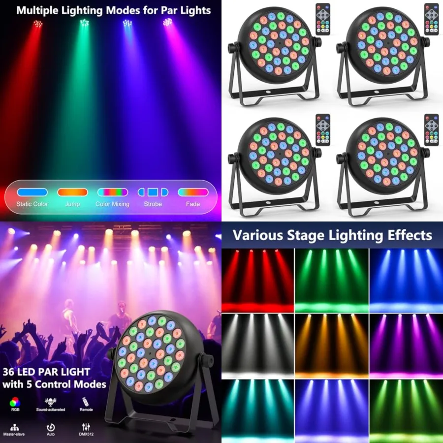 

36 LED Stage Lights, Corded RGB Par Lights, 4/7 CH DMX Par Can, LED Stage Par with Sound Activated and DMX 512, Uplights for We