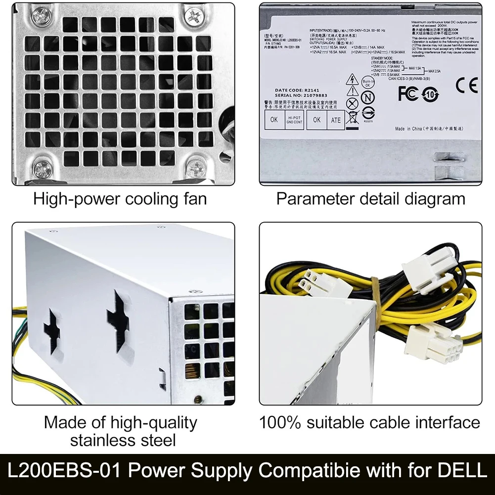 High Efficiency Power Supply Desktop Replacement Adapter 200W Power Supply Overvoltage Protection Overcurrent Protection