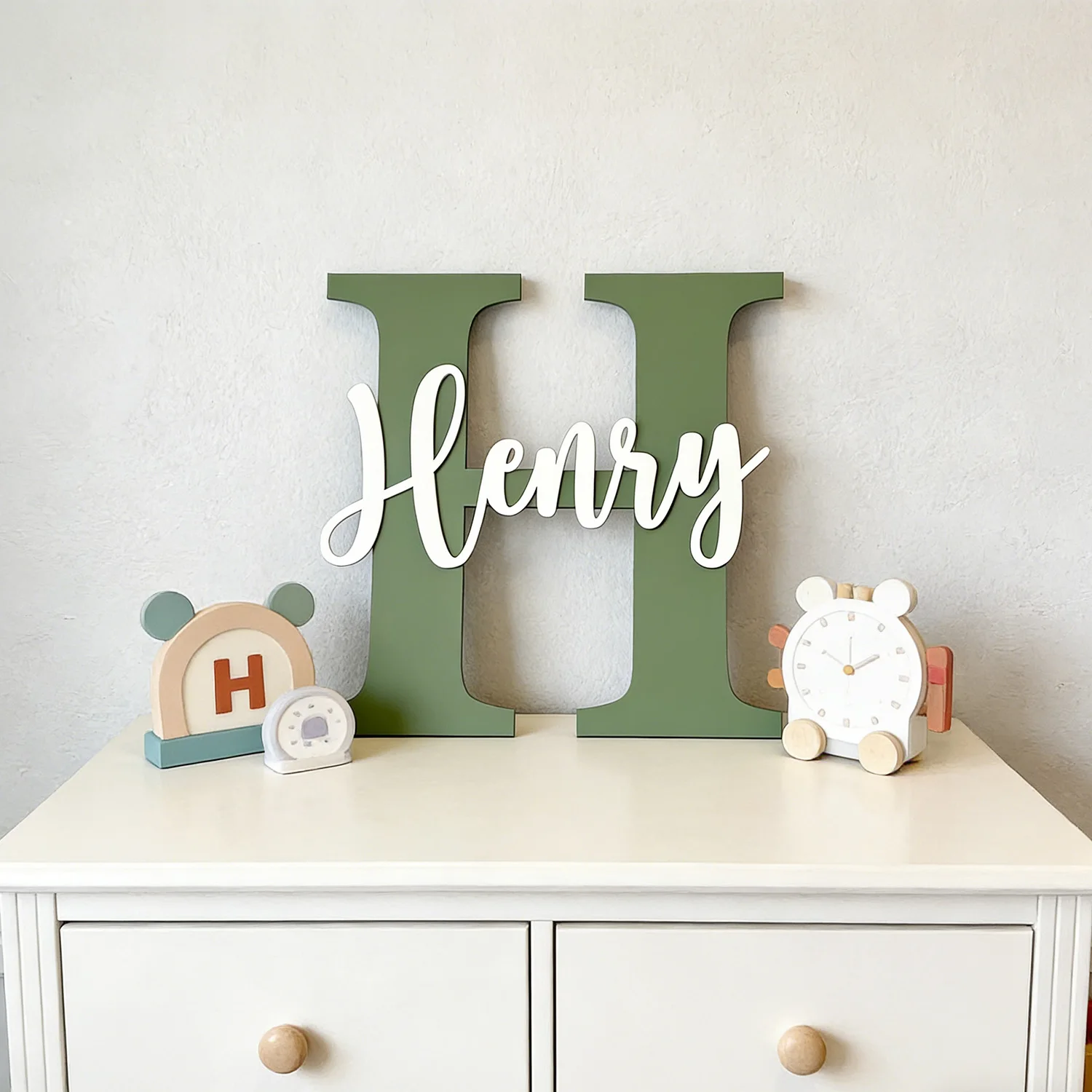 1pc Custom Two Layer Light Purple Initial Letter Wooden Name Sign Personalized Script Text Wall Tabletop Bedroom Decor Plaque view 3