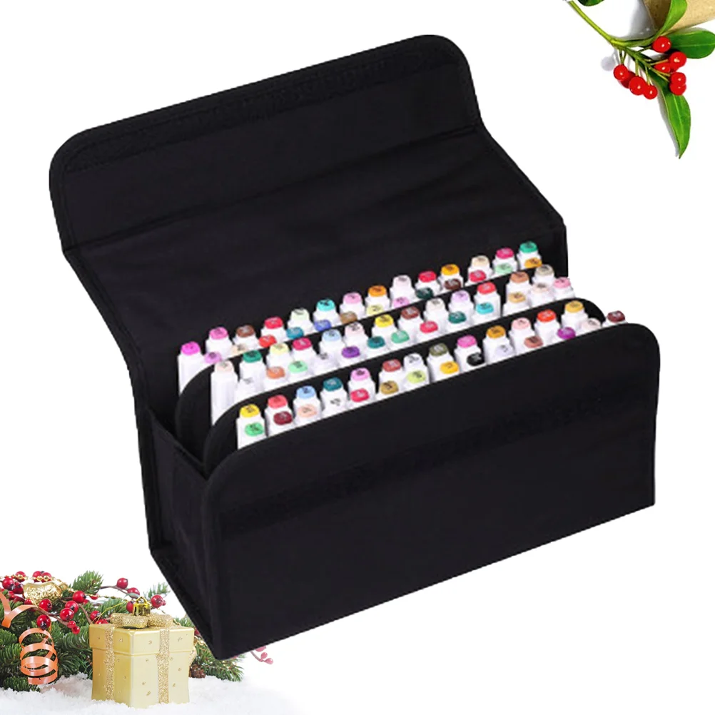 

80 Slots Marker Carrying Bag Suitcases Lipstick Storage Pouch Organizer Black Bins