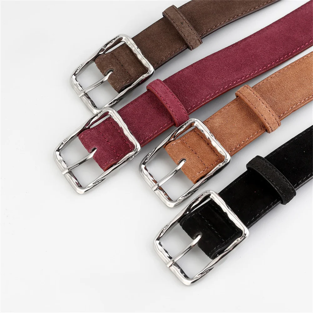 

Осенне-зимний ремень для женщин, натуральная кожа, серебряная пряжка, украшение, простой универсальный замшевый ремень с джинсами, аксессуар для одежды