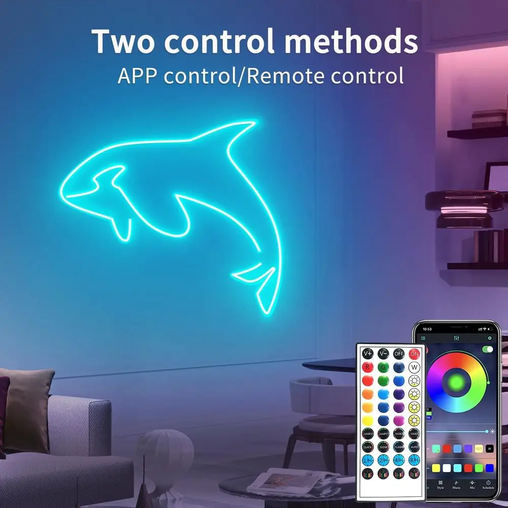 50t Neon Rope Light, 24V RGB LED Strip Lights, Multi-Color, Music Sync, Dimmable, Remote/APP Control, lexible DIY Design or Bedr