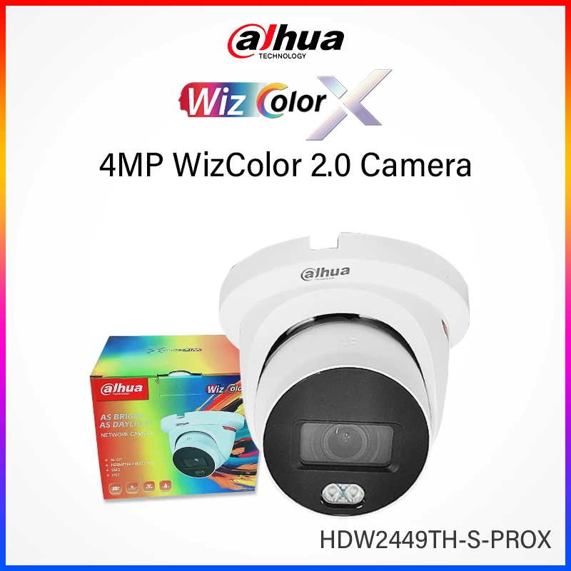 

Dahua Wizcolor X 4MP Full Color Turret Camera Smart Detection Ai H.265 With Dual Mic HD 24H Color Night Vision HDW2449TH-S-PROX