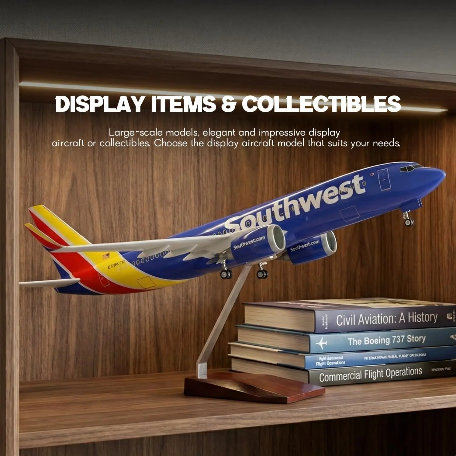 

47CM Scale Model Airplane Toy Southwest Airlines B737 Plane Models Toy adults fun With Light And Wheels for Collection or Gift